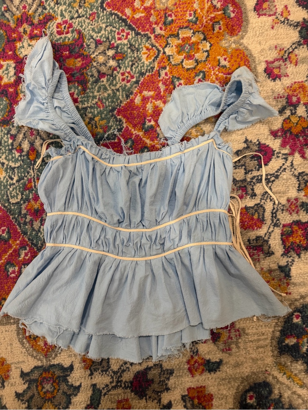 Free People Light Blue Ruffle Peplum Camisole